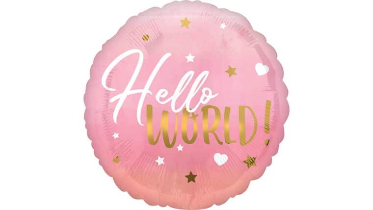 18″ Pink Baby Girl Hello World Anagram Balloon | Purchase | Rental