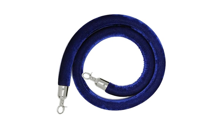 6′ Navy Blue Polyester Velour Stanchion Rope w/Chrome Snap Hook End | Rental
