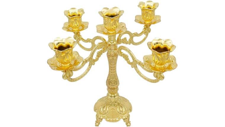 Metal Candelabra Retro Candlestick Holder for Candlelight Dinner and Table Decor (A-Gold) | Rental