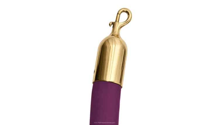 8′ Purple Polyester Velour Stanchion Rope w/Polished Brass Snap Hook End | Rental