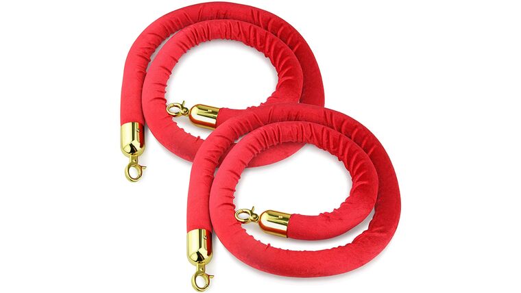 5′ Red Velour Stanchion Rope w/Gold Ends | Rental