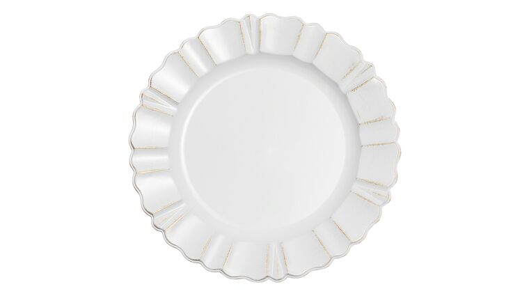 Waved Scalloped Acrylic Charger Plate – White & Gold | Rental Waved Scalloped Acrylic Charger Plate – White & Gold | Rental