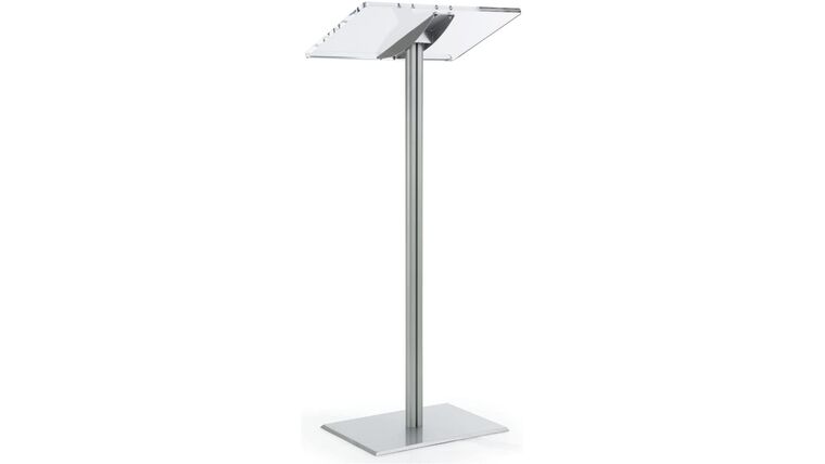 Floor Standing Speaking Podium, Slanted Top, Quick Assembly, Silver | Rental