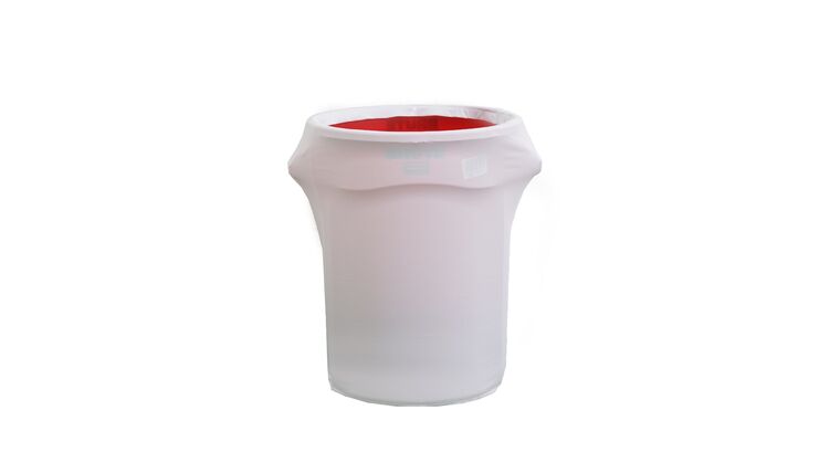 41-50 Gallons White Stretch Spandex Round Trash Bin Container Cover | Rental 41-50 Gallons White Stretch Spandex Round Trash Bin Container Cover | Rental