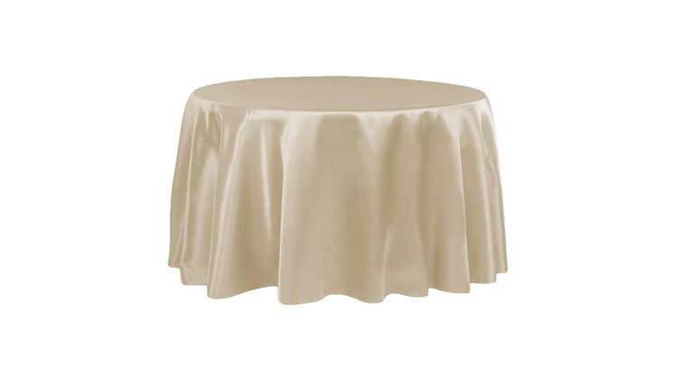 Satin 120″ Round Tablecloth – Champagne | Rental Satin 120″ Round Tablecloth – Champagne | Rental