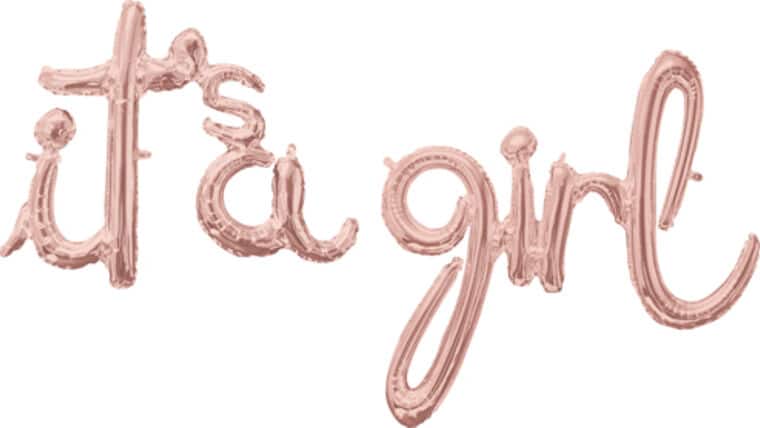 56″ x 30″ It’s A Girl Rose Gold Air-Fill Script Phrase Anagram Balloon | Purchase | Rental