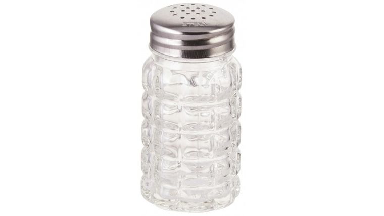 1.5 oz Salt Pepper Shaker glass 18-8 stainless steel top, Nostalgia | Rental 1.5 oz Salt Pepper Shaker glass 18-8 stainless steel top, Nostalgia | Rental