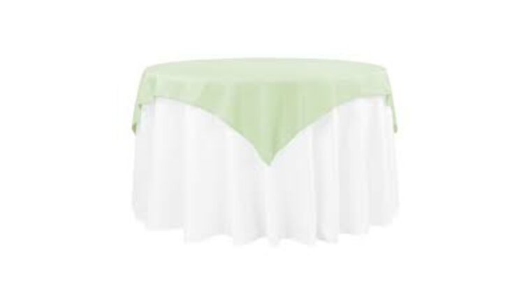 Polyester | Sage Green | 54″ Square Overlay/Tablecloth | Rental