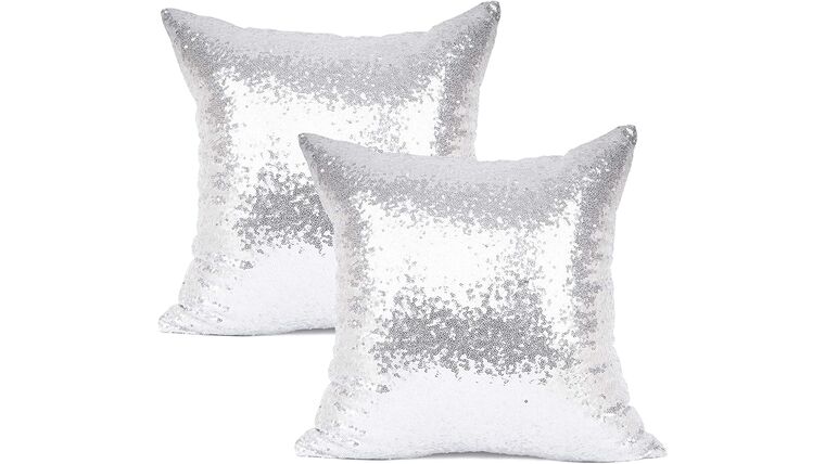 Sequin & Satin Pillow 18″ x 18″ – Silver | Rental