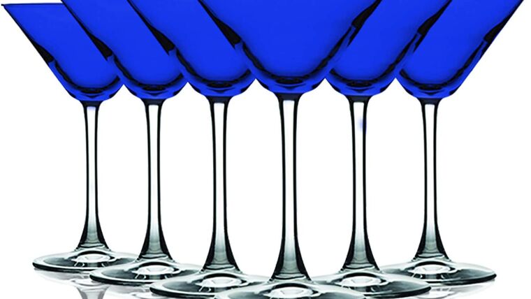 Martini Glass – Cobalt Blue Top Accent 10 oz Martini/Cocktail Wine Glasses – Set of 6 by TableTop King – Additional Vibrant Colors Available | Rental Martini Glass – Cobalt Blue Top Accent 10 oz Martini/Cocktail Wine Glasses – Set of 6 by TableTop King – Additional Vibrant Colors Available | Rental
