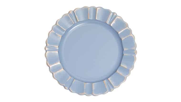 Waved Scalloped Acrylic Charger Plate – Dusty Blue & Gold | Rental Waved Scalloped Acrylic Charger Plate – Dusty Blue & Gold | Rental