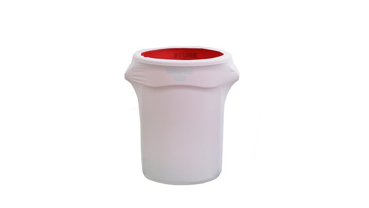 24-40 Gallons White Stretch Spandex Round Trash Bin Container Cover | Rental 24-40 Gallons White Stretch Spandex Round Trash Bin Container Cover | Rental