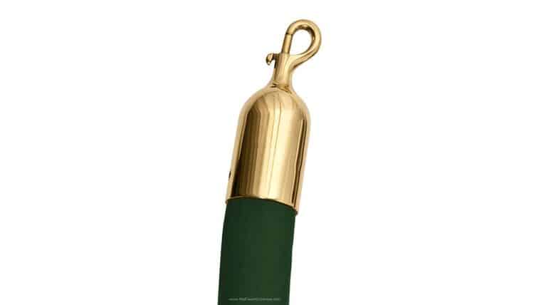 8′ Green Polyester Velour Stanchion Rope w/Polished Brass Snap Hook End | Rental