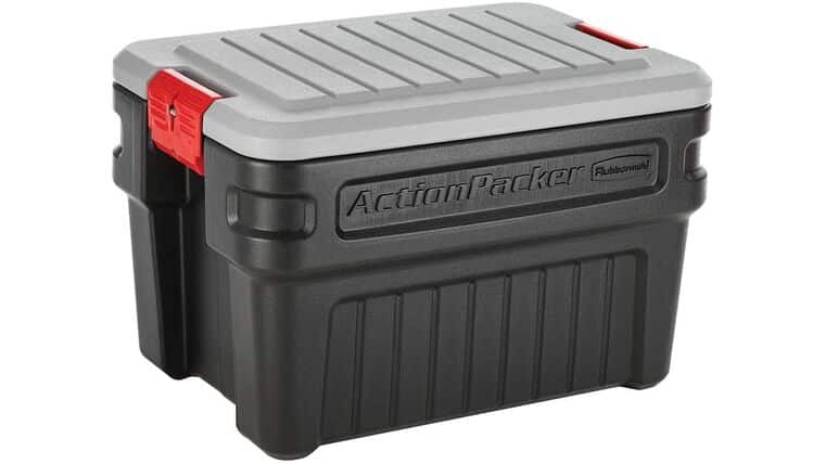 24 Gallon Grey & Black Rubbermaid Action Packer Lockable Storage Box | Rental 24 Gallon Grey & Black Rubbermaid Action Packer Lockable Storage Box | Rental