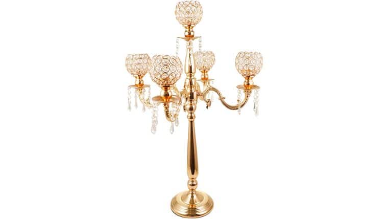 5 Arm Crystal Candelabra Centerpieces Gold Candle Holders for Wedding Columns Home Holiday Dinner Party and Formal Event Table Decoration | Rental 5 Arm Crystal Candelabra Centerpieces Gold Candle Holders for Wedding Columns Home Holiday Dinner Party and Formal Event Table Decoration | Rental