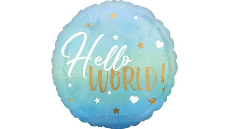 18″ Blue Baby Boy Hello World Anagram Balloon | Purchase | Rental