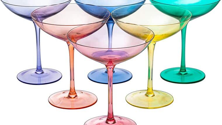 Martini Glass – Colored Vintage Glass Coupes 12oz by The Wine Savant – Colorful Cocktail, Martini & Champagne Glasses, Prosecco, Mimosa Glasses Set, Cocktail Glass Set, Bar Glassware Luster Glasses (Multicolored) | Rental Martini Glass – Colored Vintage Glass Coupes 12oz by The Wine Savant – Colorful Cocktail, Martini & Champagne Glasses, Prosecco, Mimosa Glasses Set, Cocktail Glass Set, Bar Glassware Luster Glasses (Multicolored) | Rental