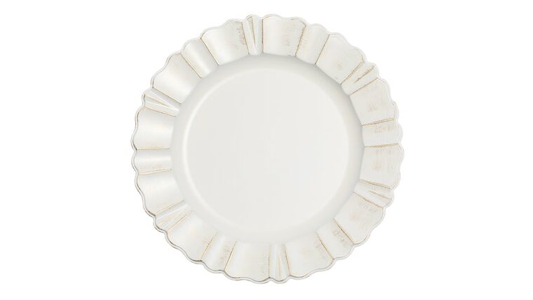 Waved Scalloped Acrylic Charger Plate – Ivory/Gold | Rental Waved Scalloped Acrylic Charger Plate – Ivory/Gold | Rental