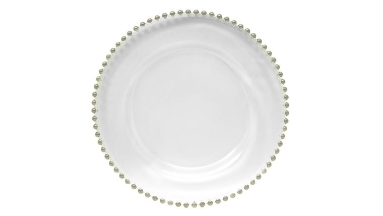 White/Silver Beaded Charger Plate | Rental White/Silver Beaded Charger Plate | Rental