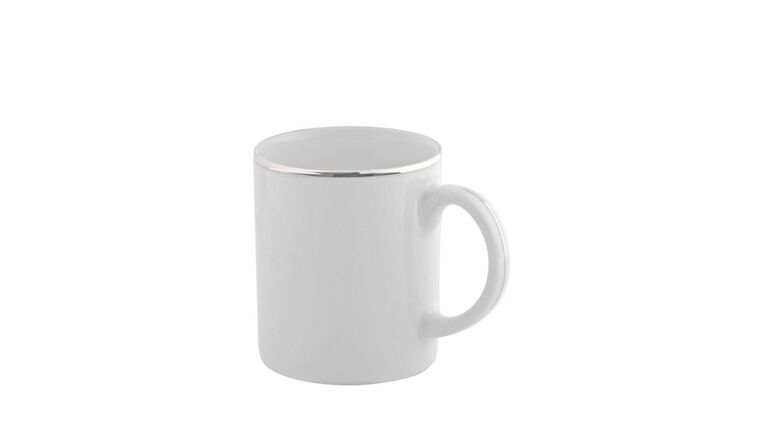 White/Silver Double Line C-Handle Mug – 10 oz. | Rental White/Silver Double Line C-Handle Mug – 10 oz. | Rental