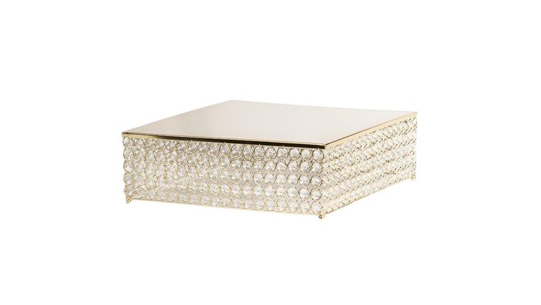 Square 18″x18″ Crystal Cake Stand – Gold Plated | Rental