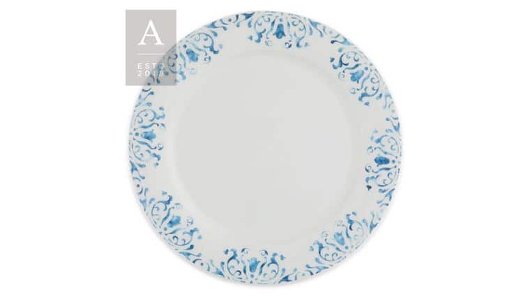 White/Blue Watercolor Azure Rim – Charger Plate | Rental White/Blue Watercolor Azure Rim – Charger Plate | Rental