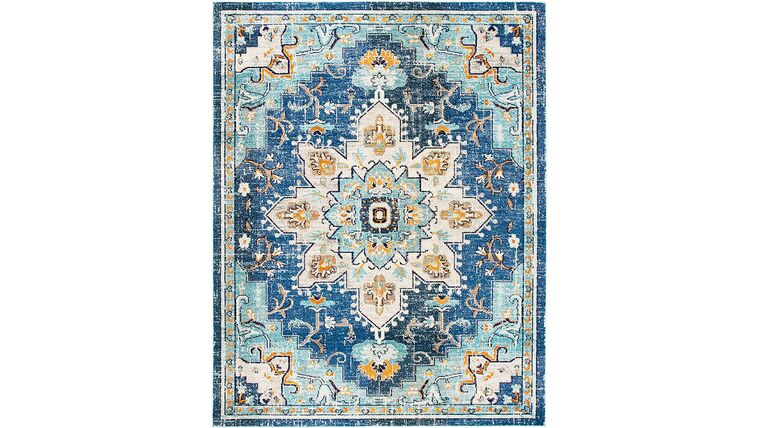 Boho Chic Vintage Distressed Medallion Area Rug | 10′ x 14′ | Blue/Light Blue | Rental