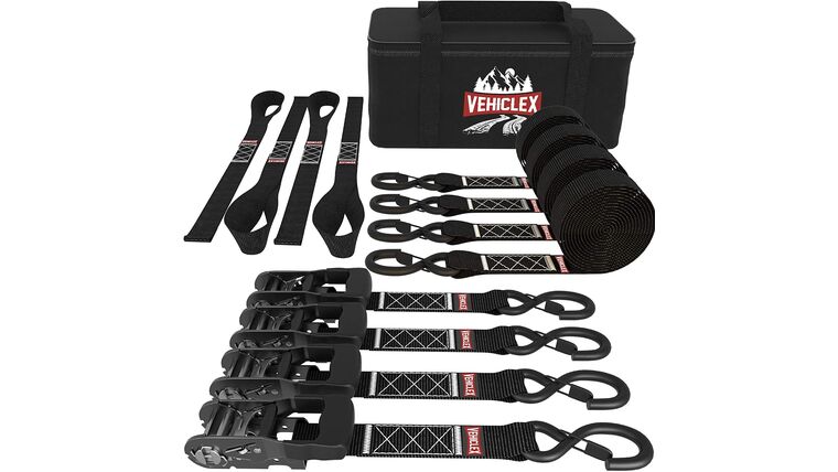Vehiclex Ratchet Strap Tie Downs – 1.5″ x 8 ft – (4PK Black Kit) Heavy Duty Tie Down Straps & Soft Loops for Moving & Securing Motorcycle, UTV – Coated Deep S-Hook & Extra Safety with Lockable Handle | Rental Vehiclex Ratchet Strap Tie Downs – 1.5″ x 8 ft – (4PK Black Kit) Heavy Duty Tie Down Straps & Soft Loops for Moving & Securing Motorcycle, UTV – Coated Deep S-Hook & Extra Safety with Lockable Handle | Rental