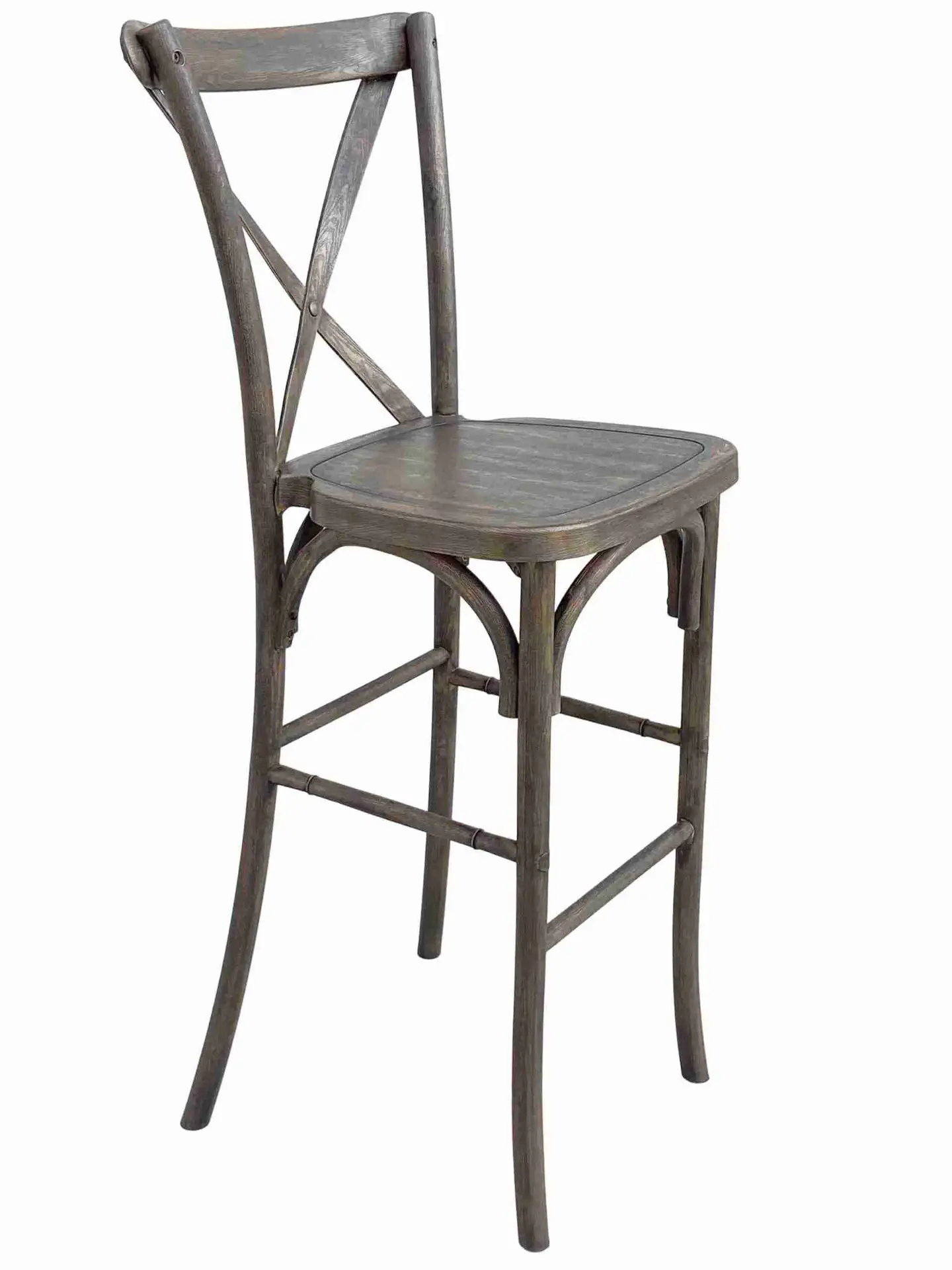Fruitwood Resin Steel Skeleton™ Cross Back Barstool | Rental Fruitwood Resin Steel Skeleton™ Cross Back Barstool | Rental