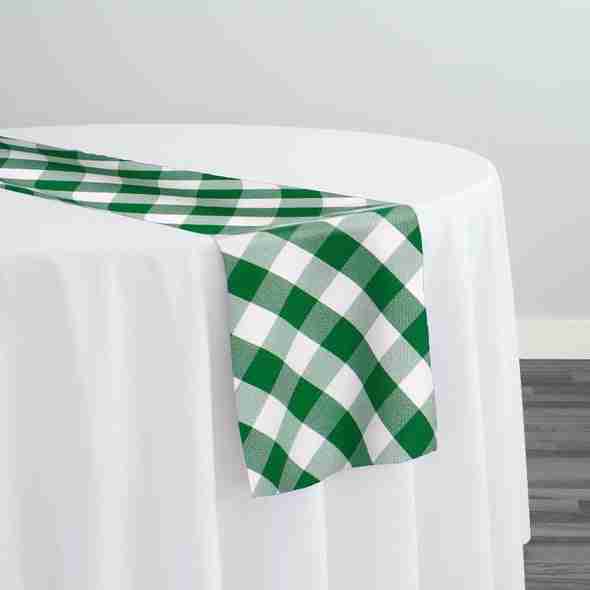 Polyester Checker (Gingham) Table Runner in Kelly Green | Rental