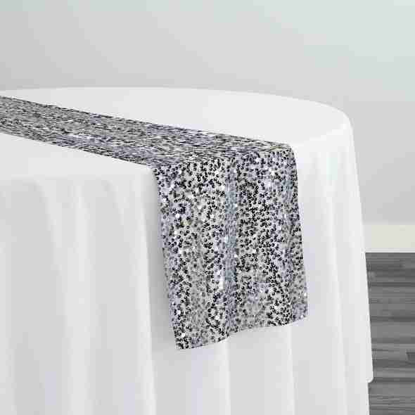 Taffeta Sequins Table Runner in Silver on White | Rental