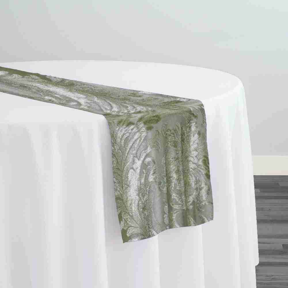 Victorian Jacquard Sheer Table Runner in Sage | Rental Victorian Jacquard Sheer Table Runner in Sage | Rental