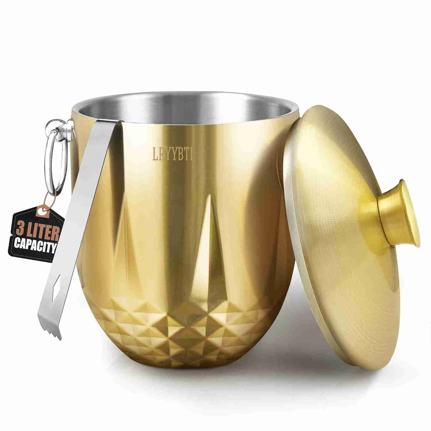 Ice Buckets for Parties with Lid,Tongs and Strainer (3L/Gold) Double Wall Stainless Steel Ice Bucket Keeps Frozen Longer,Ideal Perfect for Parties, Cocktail bar, Chilling Wine,… | Rental Ice Buckets for Parties with Lid,Tongs and Strainer (3L/Gold) Double Wall Stainless Steel Ice Bucket Keeps Frozen Longer,Ideal Perfect for Parties, Cocktail bar, Chilling Wine,… | Rental