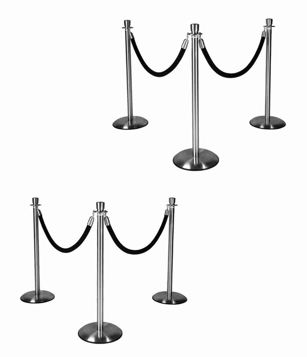 Silver Stanchions w/ Black Ropes | Rental Silver Stanchions w/ Black Ropes | Rental
