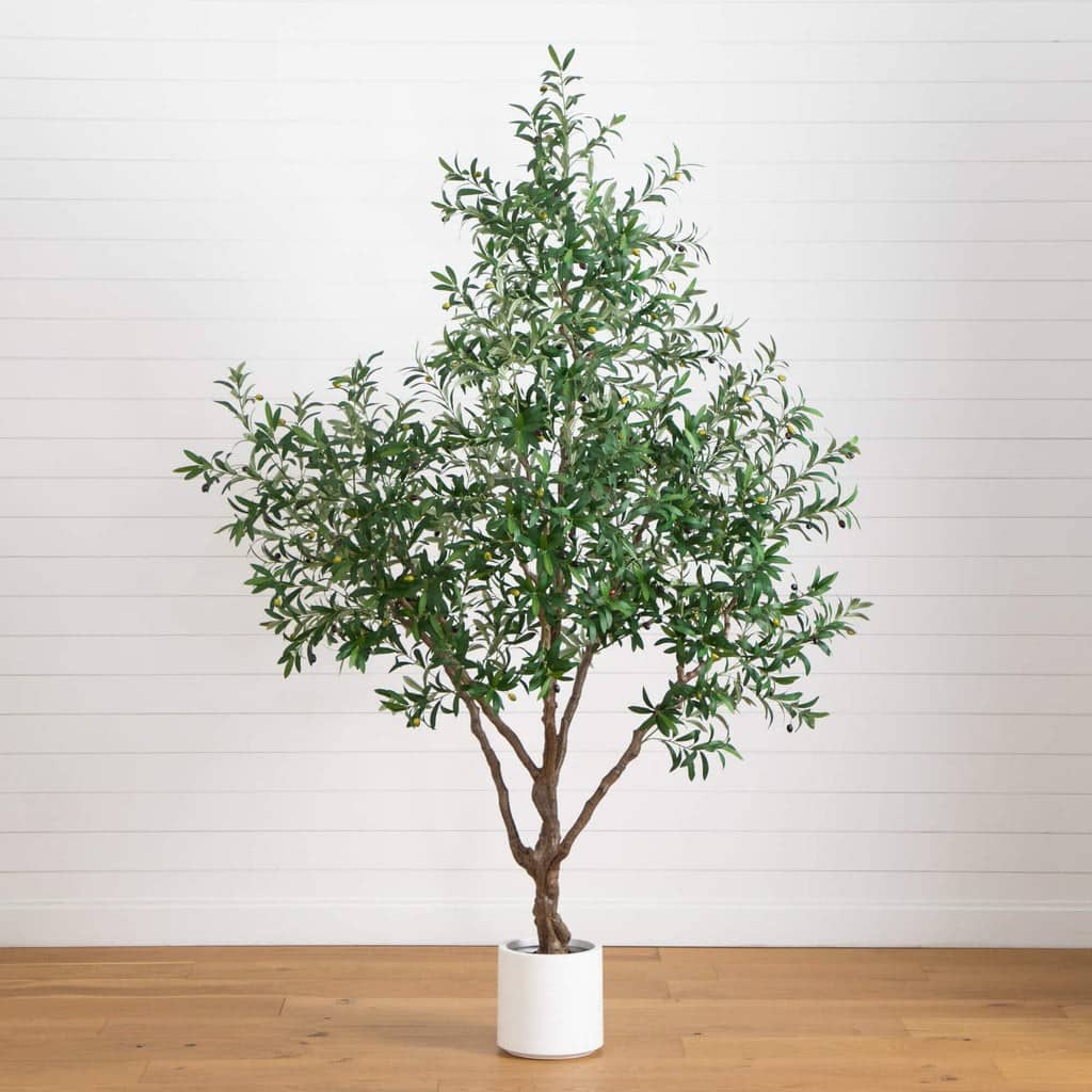 8’ Artificial Grand Olive Tree in White Decorative Planter | Rental 8’ Artificial Grand Olive Tree in White Decorative Planter | Rental