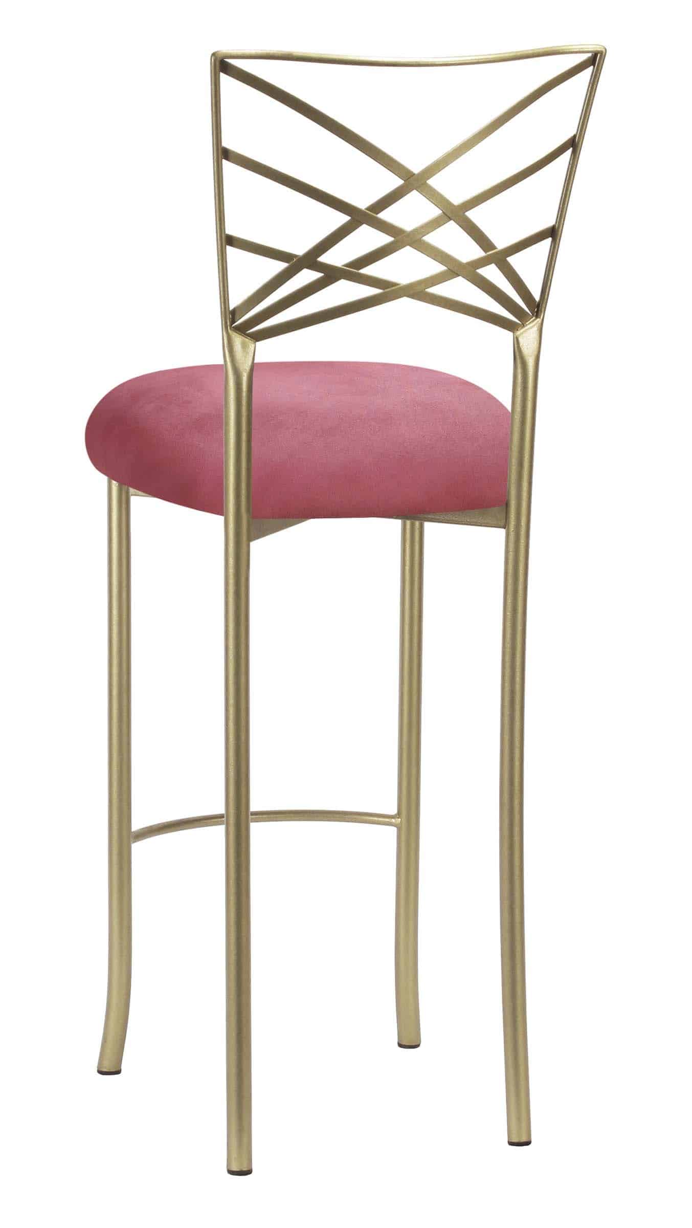 Gold Fanfare Barstool with Raspberry Suede Cushion – Chameleon Chair Collection | Rental Gold Fanfare Barstool with Raspberry Suede Cushion – Chameleon Chair Collection | Rental
