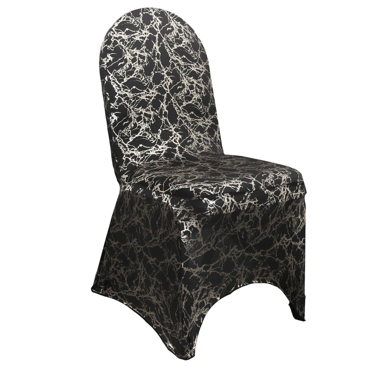 Stretch Spandex Banquet Chair Cover Black With Silver Marbling | Rental Stretch Spandex Banquet Chair Cover Black With Silver Marbling | Rental