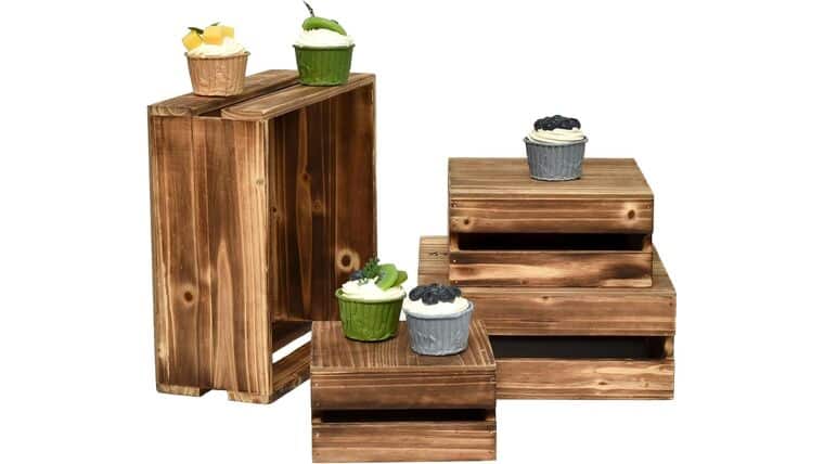 Set of 4 Wooden Rustic Cupcake Stand | Burnt | Rental