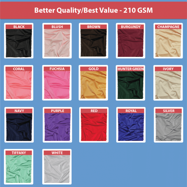 210 GSM Better Quality/Best Value Spandex (Lycra) Banquet & Wedding Chair Cover By Eastern Mills – Many Color Options ! | Rental