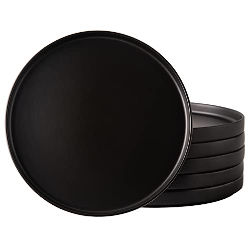 AmorArc Ceramic Dinner Plates Set of 6, 10.0 Inch Matte Stoneware Plates for Kitchen,Modern Flat Dinnerware Dishes Set,Microwave& Dishwasher Safe, Scratch Resistant, Matte Black | Rental