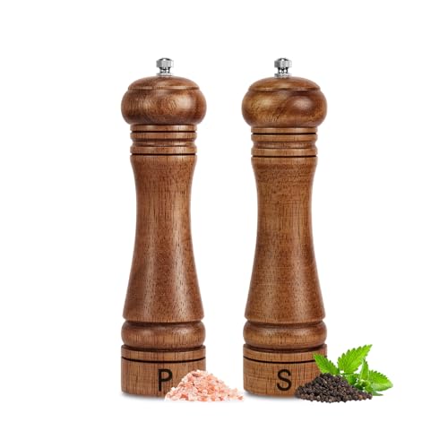 Wooden Salt and Pepper Grinder Set Refillable Salt & Pepper Mills Adjust for Coarseness, Crafted of Solid Oak Wood with Ceramic Stainless Steel Core, 8 Inches – 2 Packs | Rental Wooden Salt and Pepper Grinder Set Refillable Salt & Pepper Mills Adjust for Coarseness, Crafted of Solid Oak Wood with Ceramic Stainless Steel Core, 8 Inches – 2 Packs | Rental