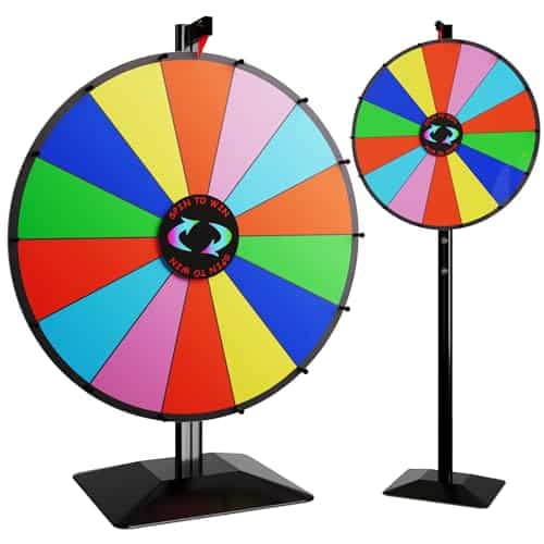 24 Inch Dual Use Spinning Prize Wheel 14 Slots Color Tabletop and Floor Roulette Wheel of Fortune, Spin The Wheel with Dry Erase Marker and Eraser Win The Fortune Spinner Game for | Rental