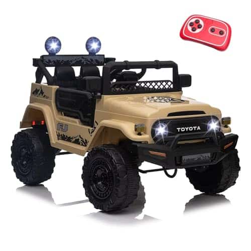 Kerry Yoo 12V Toyota SUV Power Wheels Jeep with Parental Remote Control 4WD Ride on Toys for Kids 4-8 Electric Car to Drive, Spring Suspension, 3 Speeds, LED Lights, Bluetooth- Kha | Rental Kerry Yoo 12V Toyota SUV Power Wheels Jeep with Parental Remote Control 4WD Ride on Toys for Kids 4-8 Electric Car to Drive, Spring Suspension, 3 Speeds, LED Lights, Bluetooth- Kha | Rental