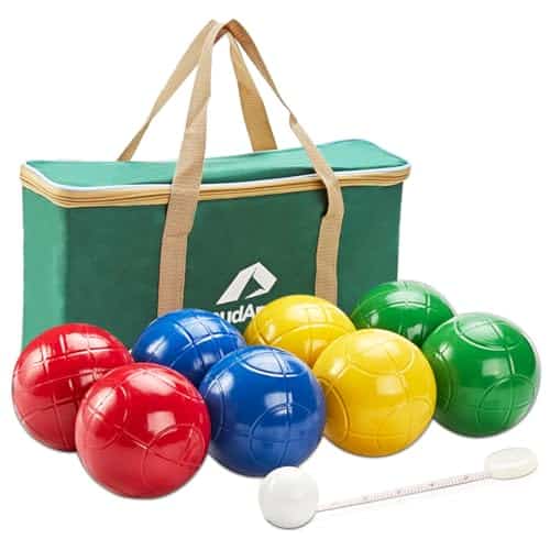 ApudArmis 90mm Bocce Balls Set, Lighter Outdoor Bocce Game for Backyard/Lawn/Beach – Set of 8 Soft PE Balls & 1 Pallino & Nylon Carrying Case & Measuring Tape for Kids Teens Beginn | Rental