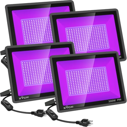 XYCN 4 Pack 300W LED Flood Black Lights,395nm to 405nm UV Outdoor Flood High Power Blacklight Light with Plug in, IP66 Waterproof Large Black Light Spotlight for Glow Party Large S | Rental XYCN 4 Pack 300W LED Flood Black Lights,395nm to 405nm UV Outdoor Flood High Power Blacklight Light with Plug in, IP66 Waterproof Large Black Light Spotlight for Glow Party Large S | Rental