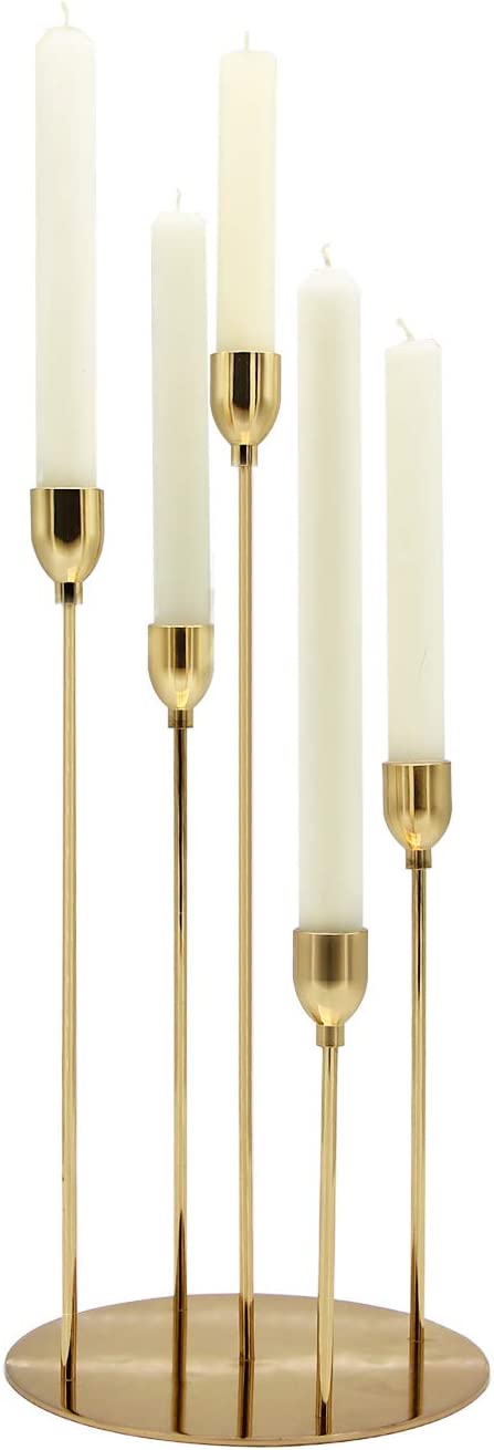 Gold Taper Candle Holders,Metal 5 Arms Candelabra Centerpieces for Christmas Wedding Dinner Table Halloween Decoration(Candle Excluded) | Rental Gold Taper Candle Holders,Metal 5 Arms Candelabra Centerpieces for Christmas Wedding Dinner Table Halloween Decoration(Candle Excluded) | Rental