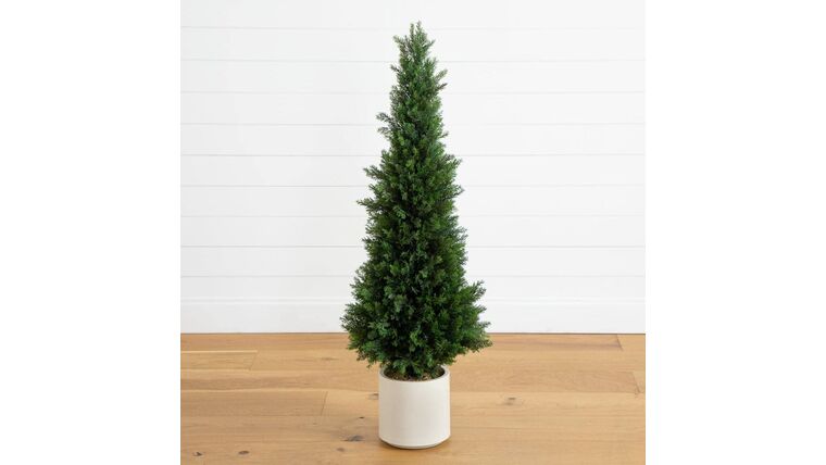 3’ UV Resistant Artificial Cedar Tree in Decorative White Planter (Indoor/Outdoor) | Rental