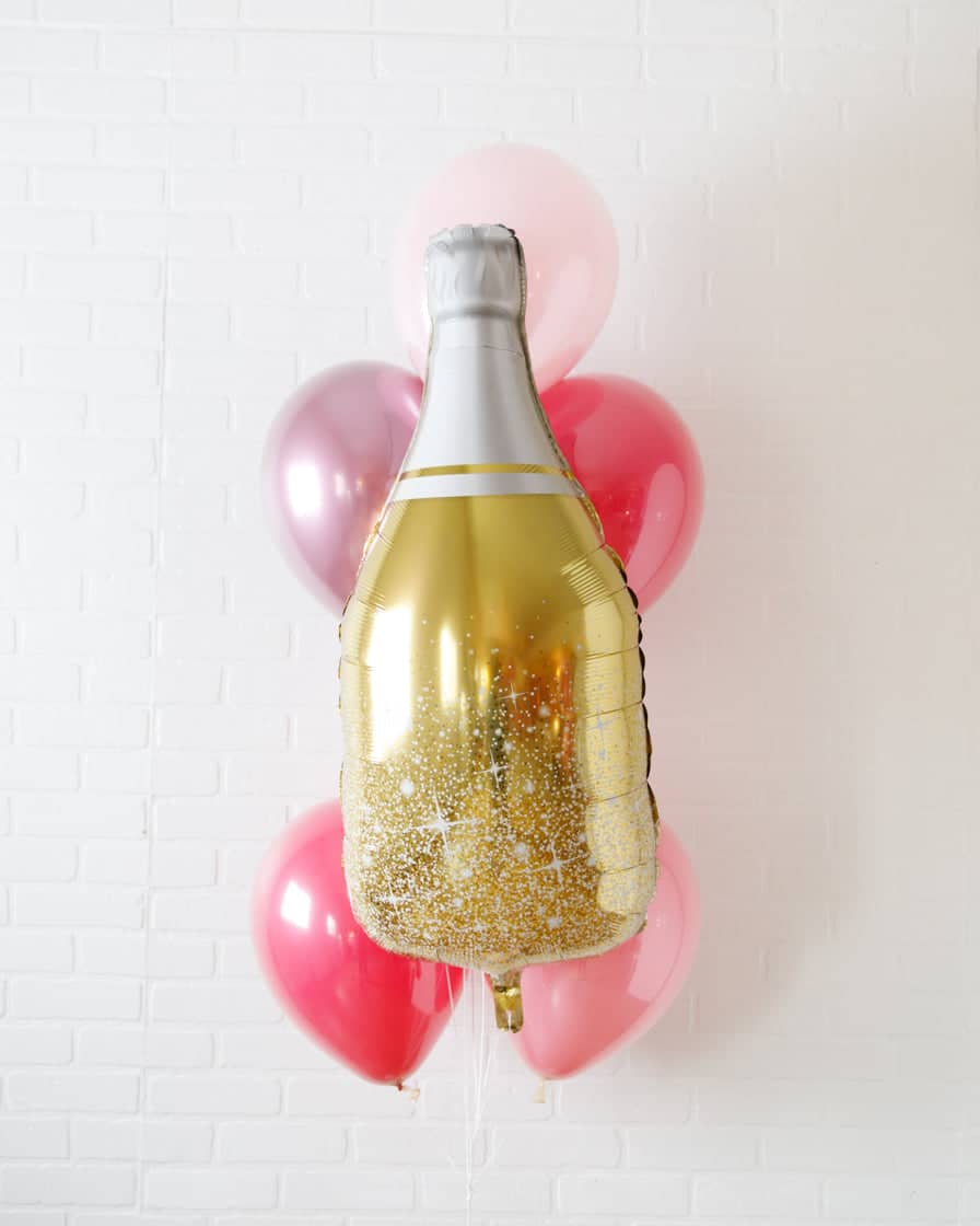 Life in Plastic – Balloons with Gold Champagne Foil – bouquet of 6 | Rental