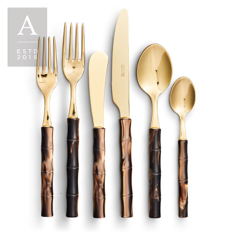 Bamboo Tiger’s Eye Gold Flatware Collection | Rental