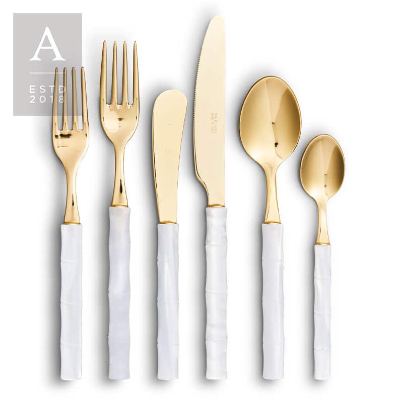 Bamboo White Gold Flatware Collection | Rental